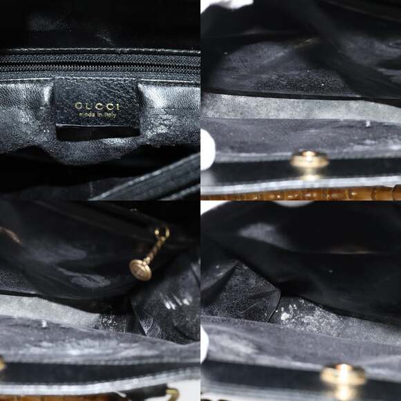 GUCCI Bamboo Hand Bag Leather Black Gold 002 002 - Picture 11 of 12